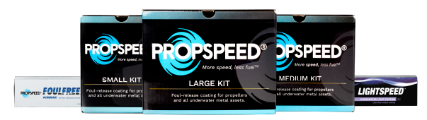 Propspeed's product line packaging; Propspeed, Foulfree, and Lightspeed
